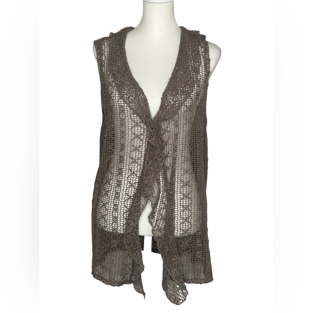 KEREN hart Taupe Crochet Vest swim coverup sz XL Festival boho whimsigoth EUC